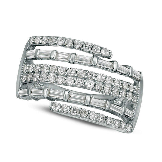 1.0 CT. T.W. Baguette and Round Natural Diamond Wrap Ring in Solid 10K White Gold