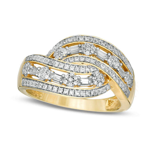 0.50 CT. T.W. Composite Natural Diamond Multi-Row Bypass Ring in Solid 10K Yellow Gold