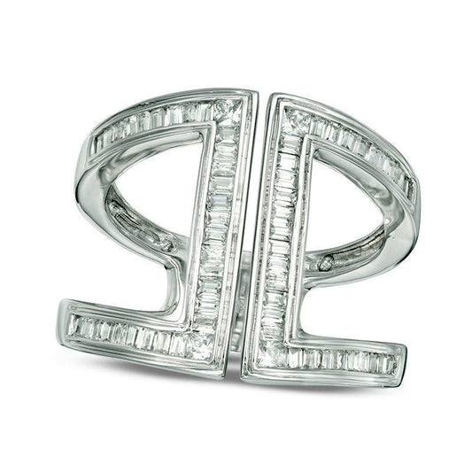 0.50 CT. T.W. Baguette and Princess-Cut Natural Diamond Split Open Top Ring in Solid 10K White Gold