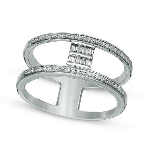 0.25 CT. T.W. Baguette and Round Natural Diamond Split Ring in Solid 10K White Gold