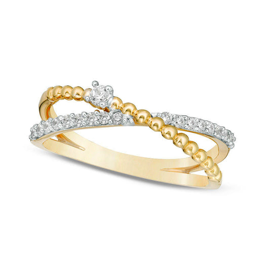 0.20 CT. T.W. Natural Diamond and Beaded Crossover Ring in Solid 10K Yellow Gold