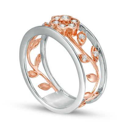 0.25 CT. T.W. Natural Diamond Flower and Vine Ring in Solid 10K Two-Tone Gold