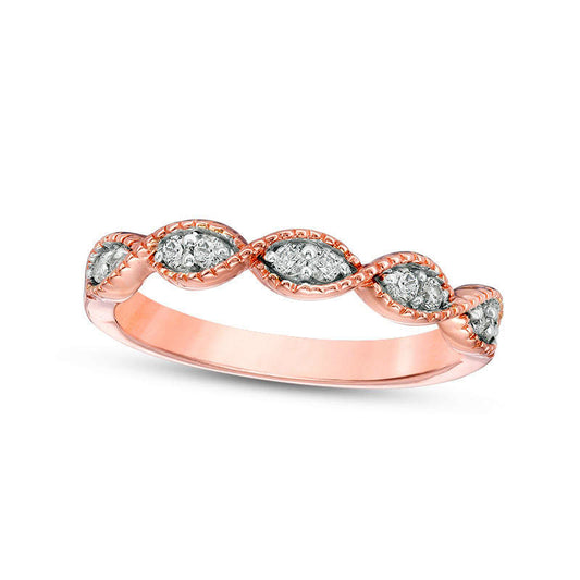 0.17 CT. T.W. Natural Diamond Twist Antique Vintage-Style Stackable Band in Solid 10K Rose Gold