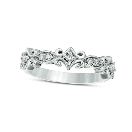 0.10 CT. T.W. Natural Diamond Scroll Stackable Band in Solid 10K White Gold