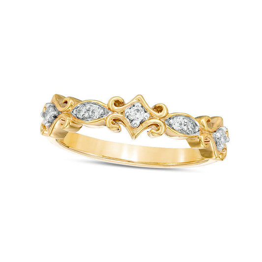 0.10 CT. T.W. Natural Diamond Scroll Stackable Band in Solid 10K Yellow Gold