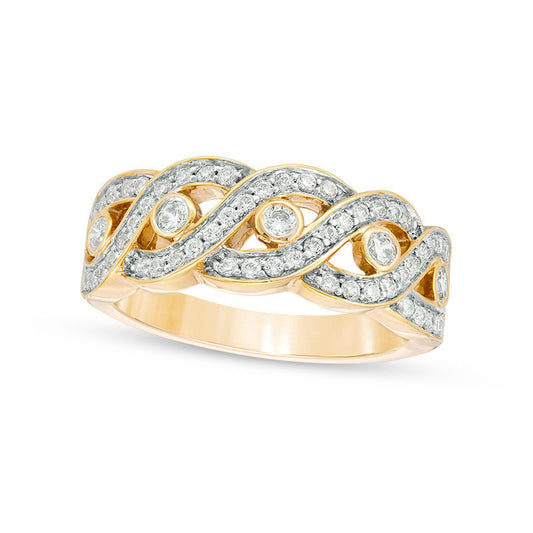 0.50 CT. T.W. Natural Diamond Five Stone Station Wave Band in Solid 10K Yellow Gold