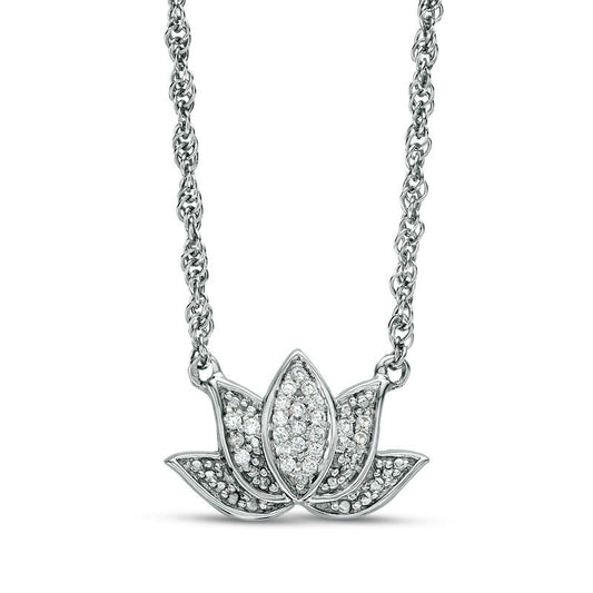 0.07 CT. T.W. Natural Diamond Lotus Flower with "good karma" Message Necklace in Sterling Silver - 17.5"