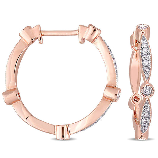 0.33 CT. T.W. Diamond Alternating Vintage-Style Hoop Earrings in 10K Rose Gold