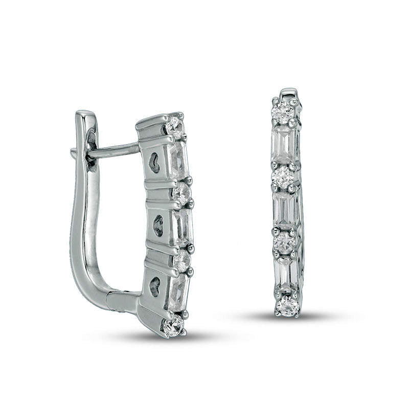 0.33 CT. T.W. Baguette and Round Diamond Alternating Hoop Earrings in 14K White Gold