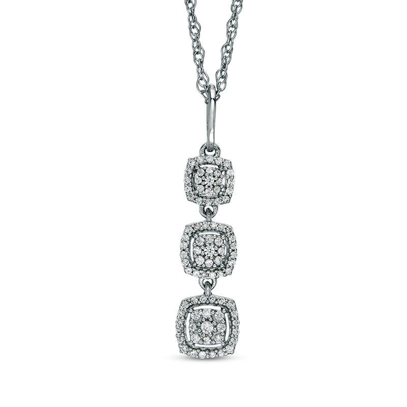 0.2 CT. T.W. Composite Natural Diamond Vertical Three Stone Square Frame Pendant in 10K White Gold