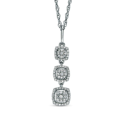 0.2 CT. T.W. Composite Natural Diamond Vertical Three Stone Square Frame Pendant in 10K White Gold