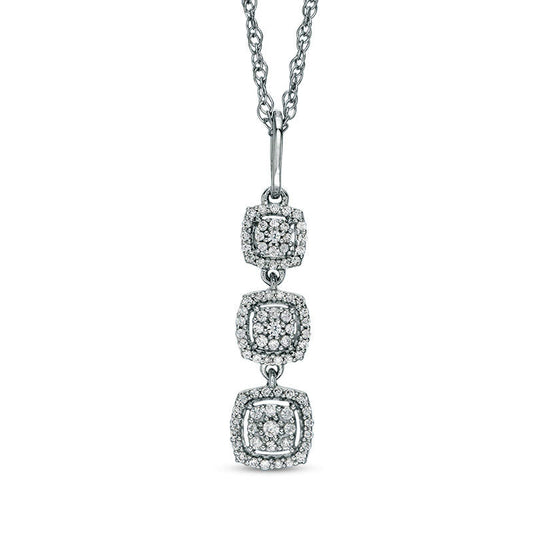 0.2 CT. T.W. Composite Natural Diamond Vertical Three Stone Square Frame Pendant in 10K White Gold