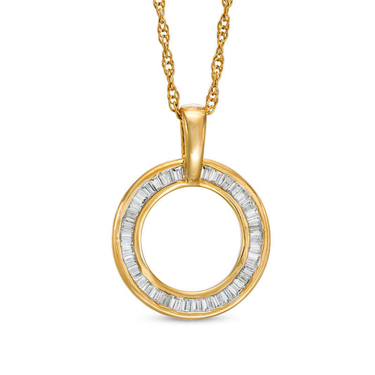 0.33 CT. T.W. Baguette Natural Diamond Open Circle Pendant in 10K Yellow Gold