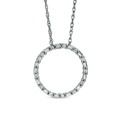 0.25 CT. T.W. Baguette and Round Natural Diamond Alternating Open Circle Pendant in 10K White Gold