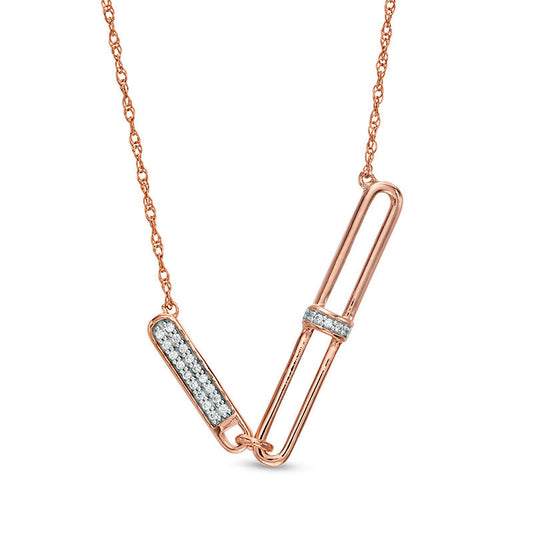 0.1 CT. T.W. Natural Diamond Elongated Oval Link Bar Necklace in 10K Rose Gold
