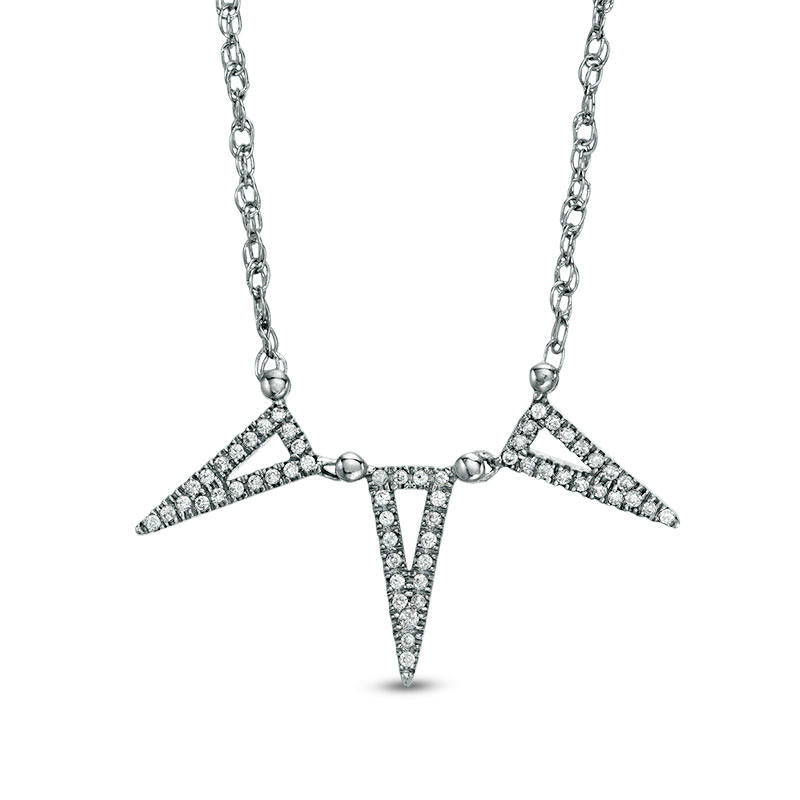 0.13 CT. T.W. Natural Diamond Triple Triangle Necklace in 10K White Gold