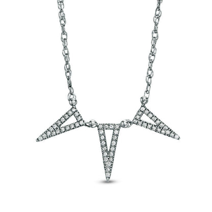 0.13 CT. T.W. Natural Diamond Triple Triangle Necklace in 10K White Gold