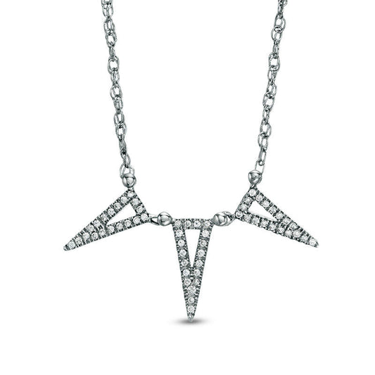 0.13 CT. T.W. Natural Diamond Triple Triangle Necklace in 10K White Gold