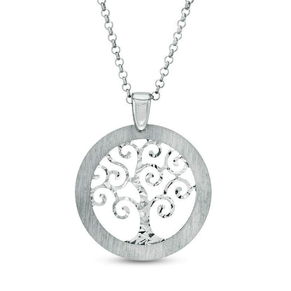 Natural Diamond-Cut Tree of Life Pendant in Sterling Silver