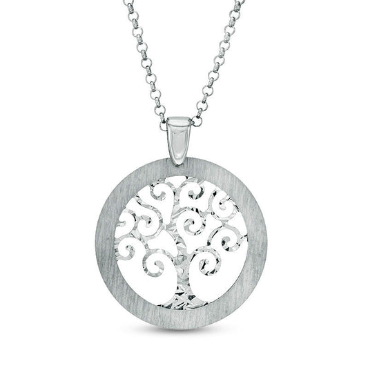 Natural Diamond-Cut Tree of Life Pendant in Sterling Silver