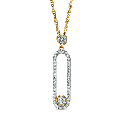 0.2 CT. T.W. Natural Diamond Vertical Elongated Oval Pendant in 10K Yellow Gold