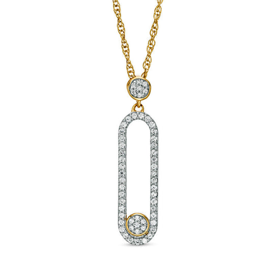 0.2 CT. T.W. Natural Diamond Vertical Elongated Oval Pendant in 10K Yellow Gold