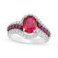 Oval Lab-Created Ruby and White Sapphire Triple Row Bypass Ring in Sterling Silver