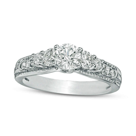 1.0 CT. T.W. Natural Diamond Five Stone Antique Vintage-Style Engagement Ring in Solid 10K White Gold