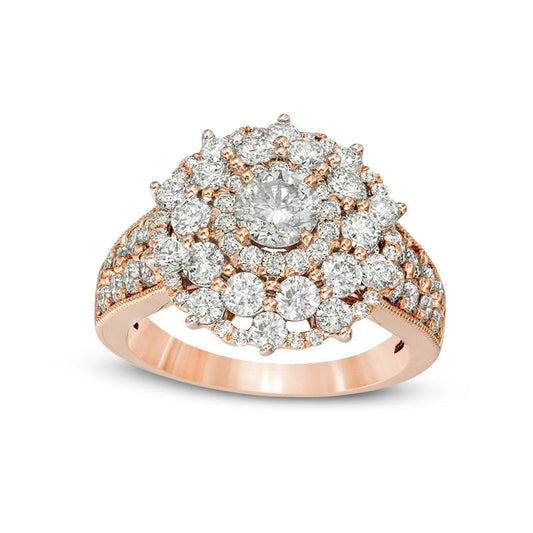 2.25 CT. T.W. Natural Diamond Scallop Frame Antique Vintage-Style Engagement Ring in Solid 10K Rose Gold