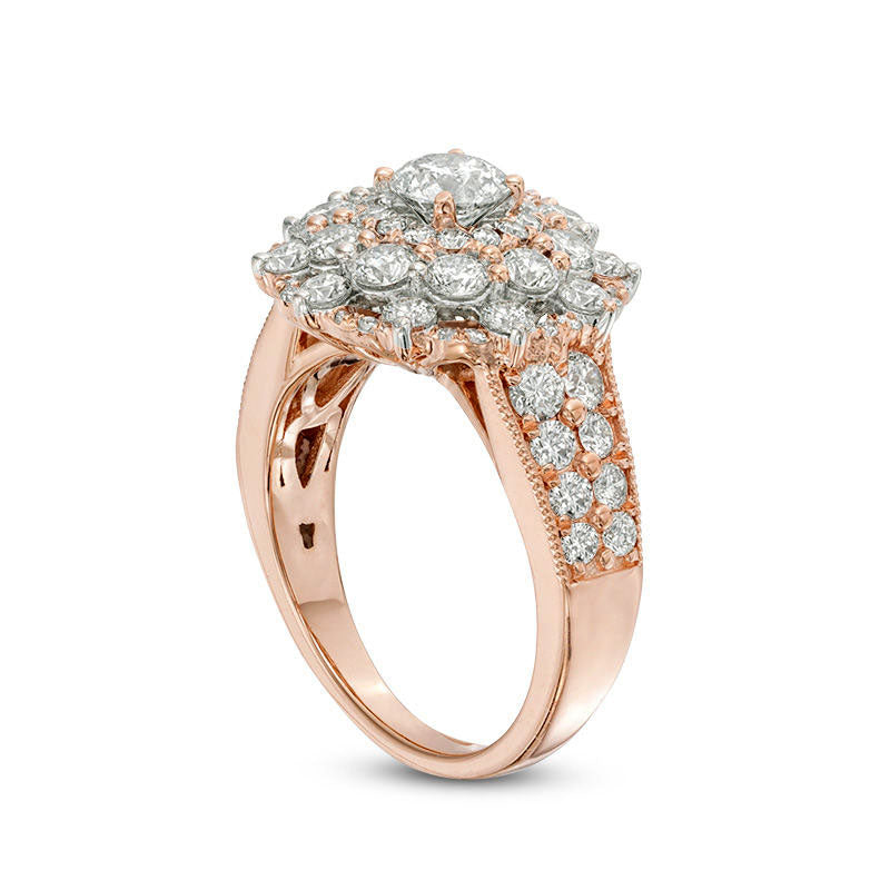2.25 CT. T.W. Natural Diamond Scallop Frame Antique Vintage-Style Engagement Ring in Solid 10K Rose Gold