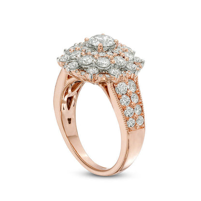 2.25 CT. T.W. Natural Diamond Scallop Frame Antique Vintage-Style Engagement Ring in Solid 10K Rose Gold