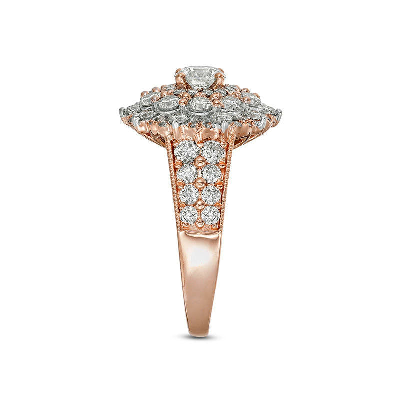 2.25 CT. T.W. Natural Diamond Scallop Frame Antique Vintage-Style Engagement Ring in Solid 10K Rose Gold