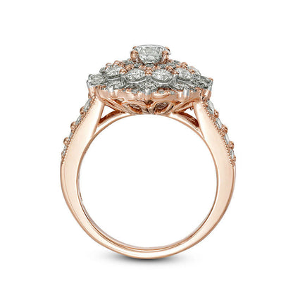 2.25 CT. T.W. Natural Diamond Scallop Frame Antique Vintage-Style Engagement Ring in Solid 10K Rose Gold