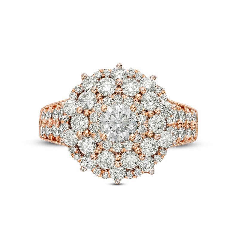 2.25 CT. T.W. Natural Diamond Scallop Frame Antique Vintage-Style Engagement Ring in Solid 10K Rose Gold
