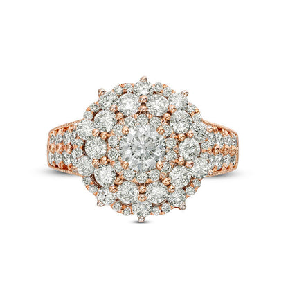 2.25 CT. T.W. Natural Diamond Scallop Frame Antique Vintage-Style Engagement Ring in Solid 10K Rose Gold