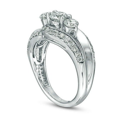 1.5 CT. T.W. Natural Diamond Three Stone Bypass Engagement Ring in Solid 10K White Gold