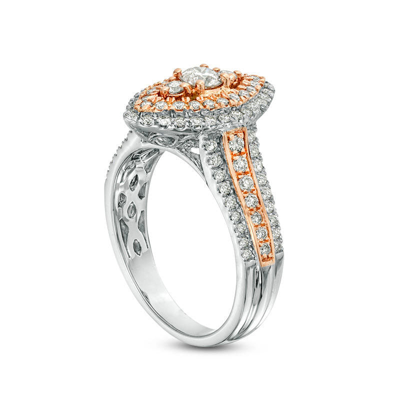 1.0 CT. T.W. Natural Diamond Double Marquise Frame Multi-Row Engagement Ring in Solid 10K Two-Tone Gold