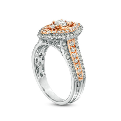 1.0 CT. T.W. Natural Diamond Double Marquise Frame Multi-Row Engagement Ring in Solid 10K Two-Tone Gold