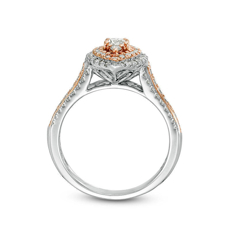 1.0 CT. T.W. Natural Diamond Double Marquise Frame Multi-Row Engagement Ring in Solid 10K Two-Tone Gold
