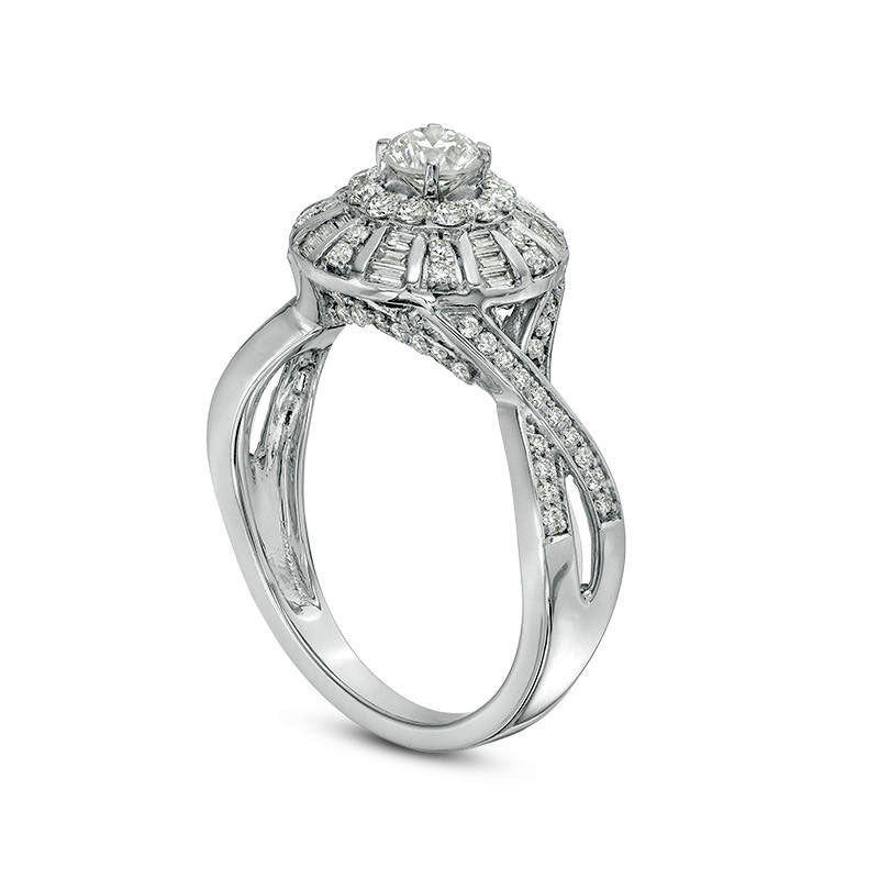 1.0 CT. T.W. Natural Diamond Frame Twist Antique Vintage-Style Engagement Ring in Solid 10K White Gold