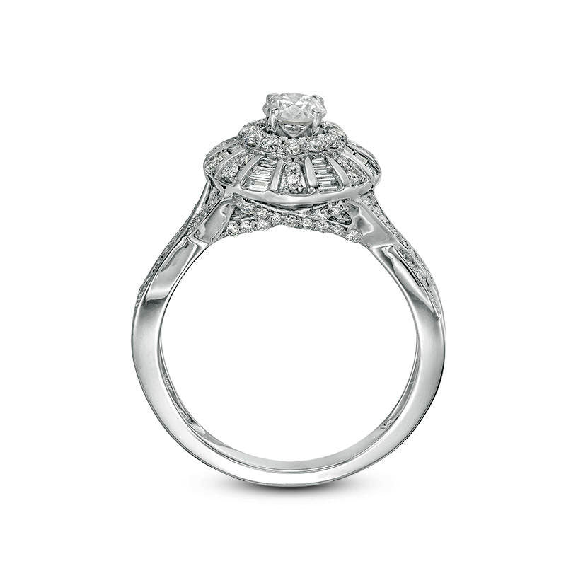 1.0 CT. T.W. Natural Diamond Frame Twist Antique Vintage-Style Engagement Ring in Solid 10K White Gold