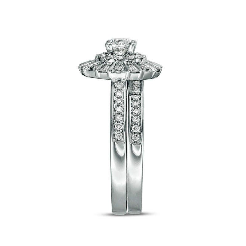 1.0 CT. T.W. Natural Diamond Double Frame Bridal Engagement Ring Set in Solid 10K White Gold