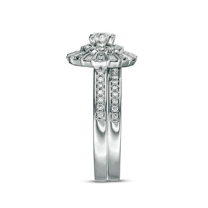 1.0 CT. T.W. Natural Diamond Double Frame Bridal Engagement Ring Set in Solid 10K White Gold