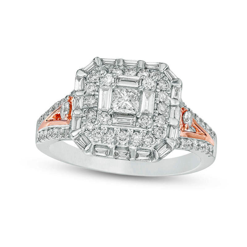 1.0 CT. T.W. Princess-Cut Natural Diamond Frame Engagement Ring in Solid 10K Two-Tone Gold