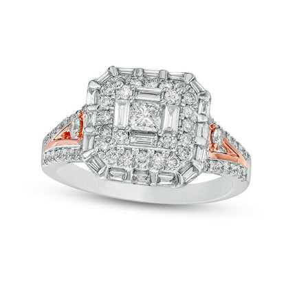 1.0 CT. T.W. Princess-Cut Natural Diamond Frame Engagement Ring in Solid 10K Two-Tone Gold