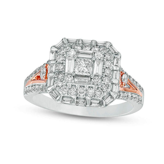 1.0 CT. T.W. Princess-Cut Natural Diamond Frame Engagement Ring in Solid 10K Two-Tone Gold