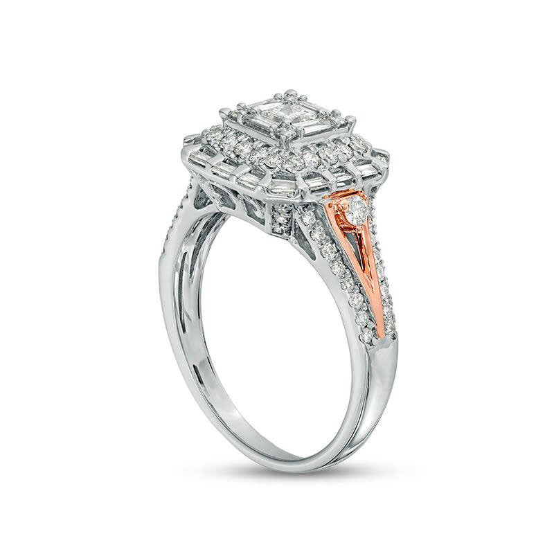 1.0 CT. T.W. Princess-Cut Natural Diamond Frame Engagement Ring in Solid 10K Two-Tone Gold