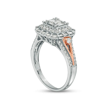1.0 CT. T.W. Princess-Cut Natural Diamond Frame Engagement Ring in Solid 10K Two-Tone Gold