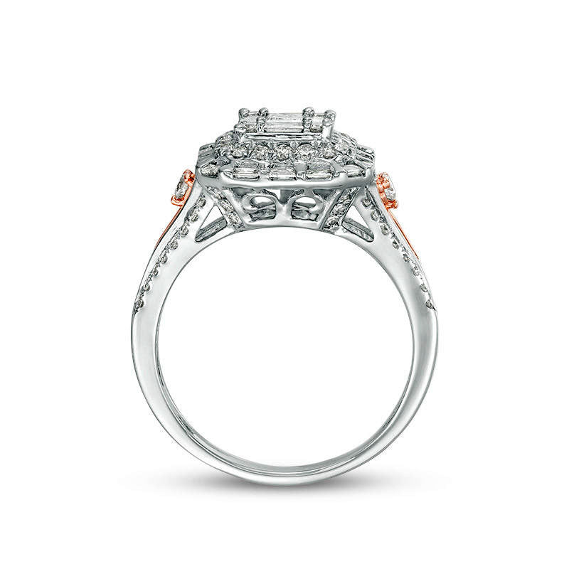 1.0 CT. T.W. Princess-Cut Natural Diamond Frame Engagement Ring in Solid 10K Two-Tone Gold