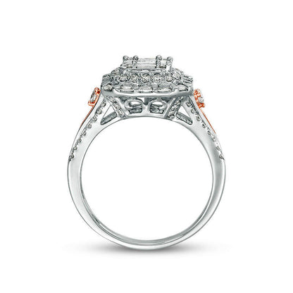 1.0 CT. T.W. Princess-Cut Natural Diamond Frame Engagement Ring in Solid 10K Two-Tone Gold